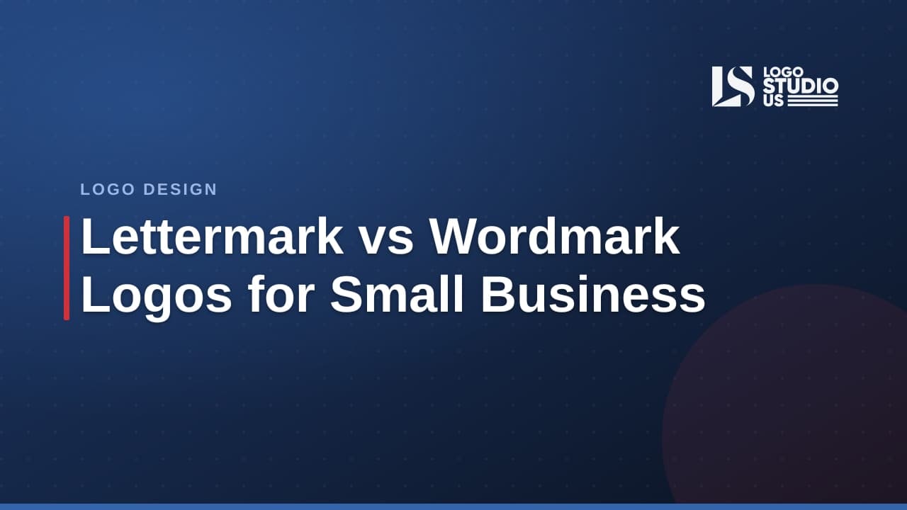 Side-by-side comparison of lettermark and wordmark logos for a small business branding guide